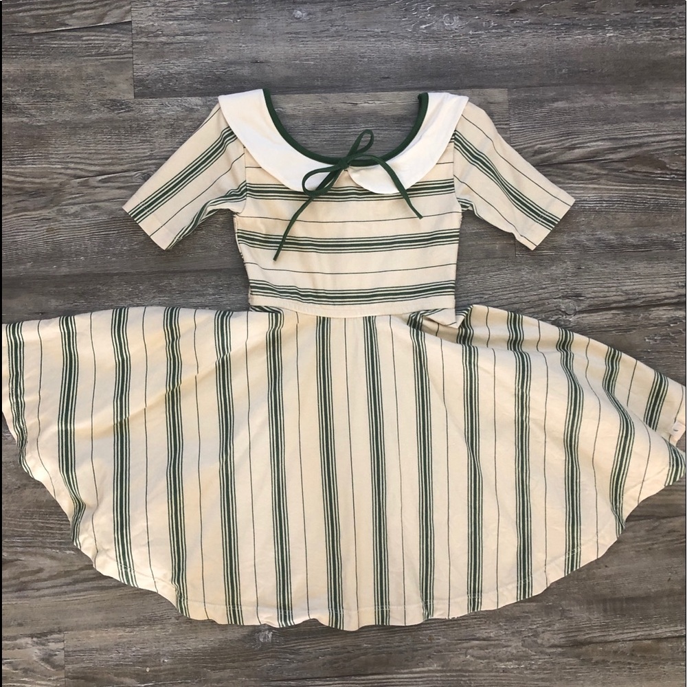 Omi Jo green ticking dress size 3